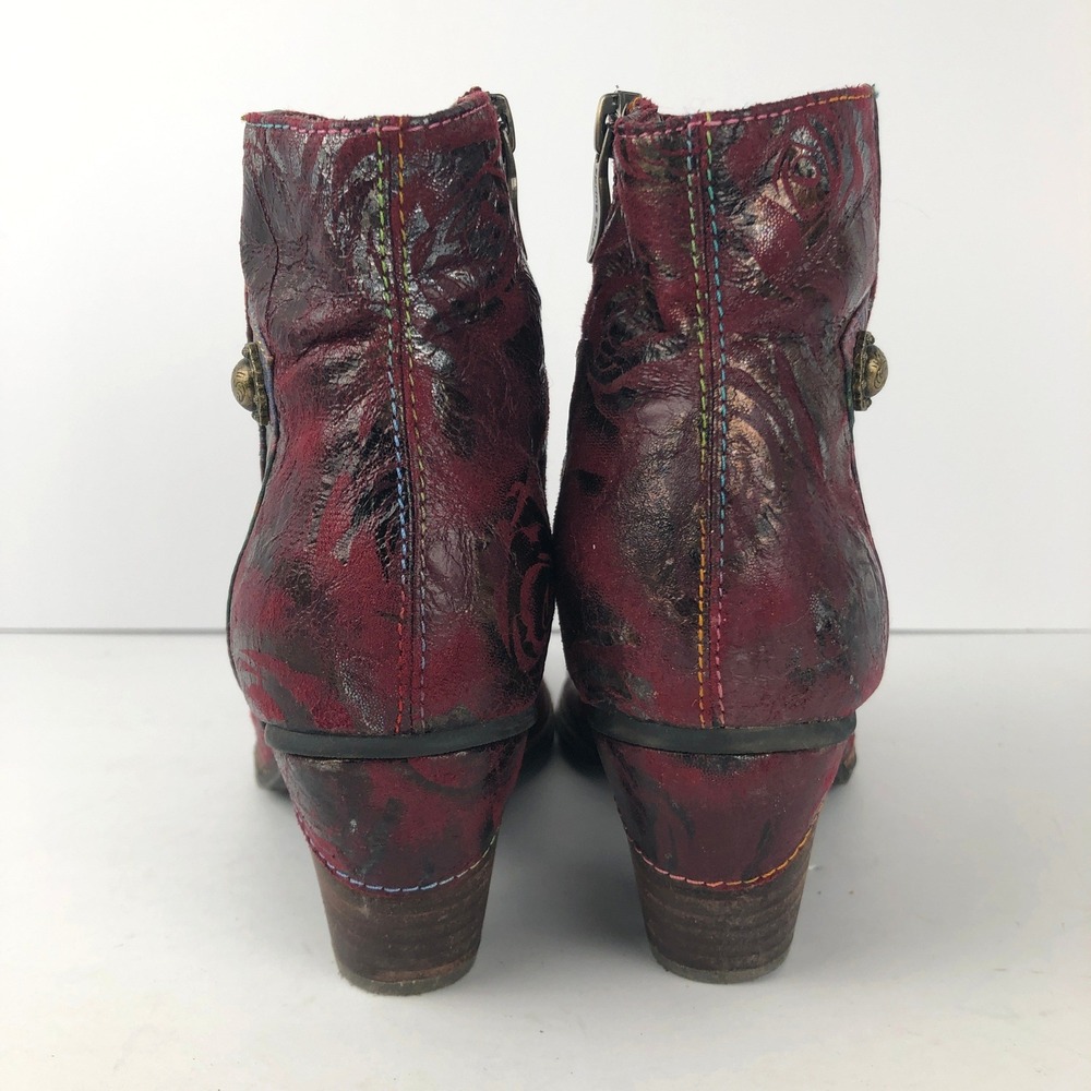 L'Artiste Spring Step Waterlily Floral Leather Ankle Boots Sz 39 Red Metallic - Picture 9 of 16